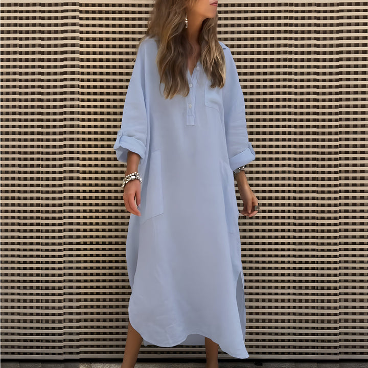 Cléa™ | Robe Longue Unie à Manches Longues