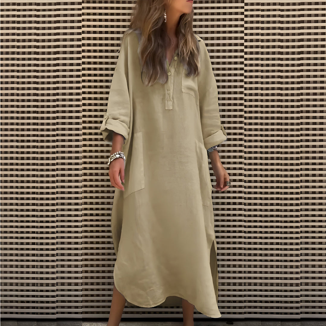 Cléa™ | Robe Longue Unie à Manches Longues