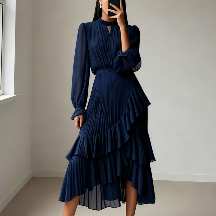 Robe midi plissée élégante avec volants