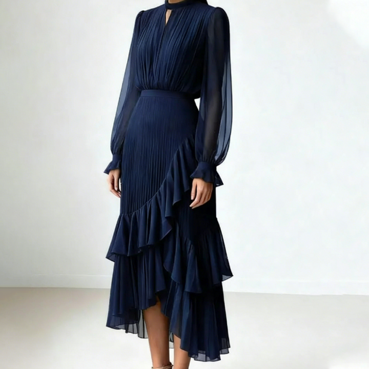 Robe midi plissée élégante avec volants