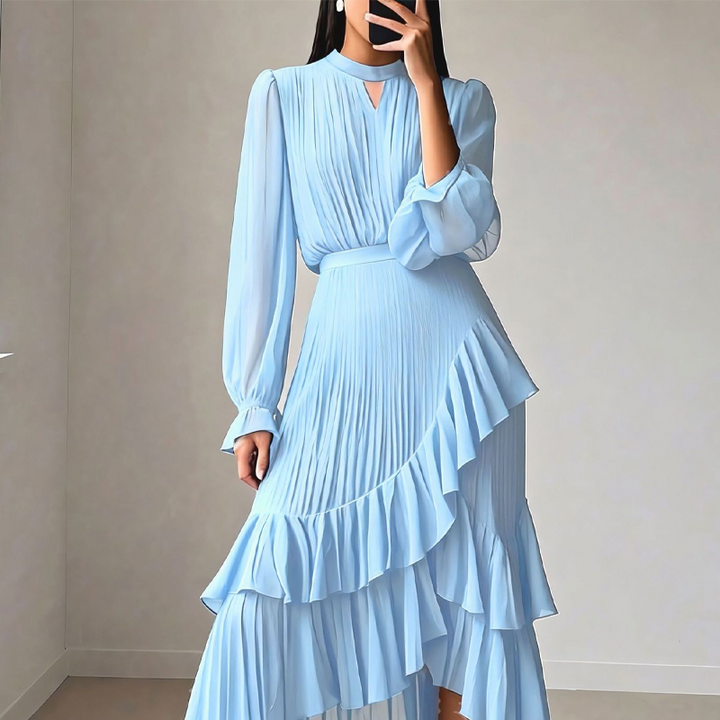 Robe midi plissée élégante avec volants