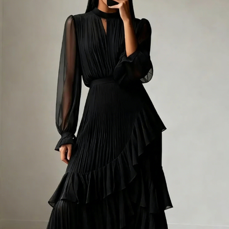 Robe midi plissée élégante avec volants