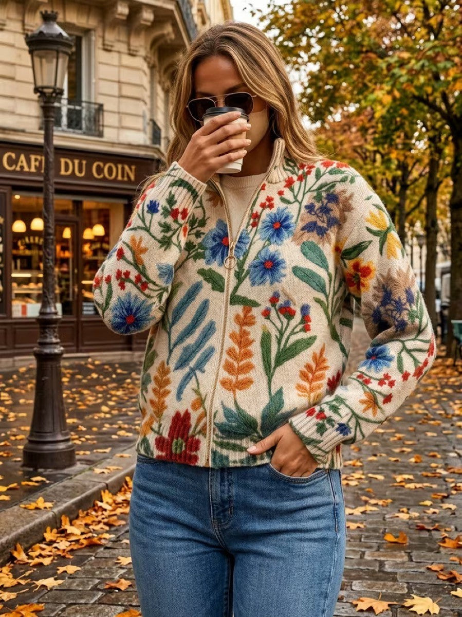 Tabitha - Cardigan Floral avec Fermeture Éclair dans le Jardin Botanique