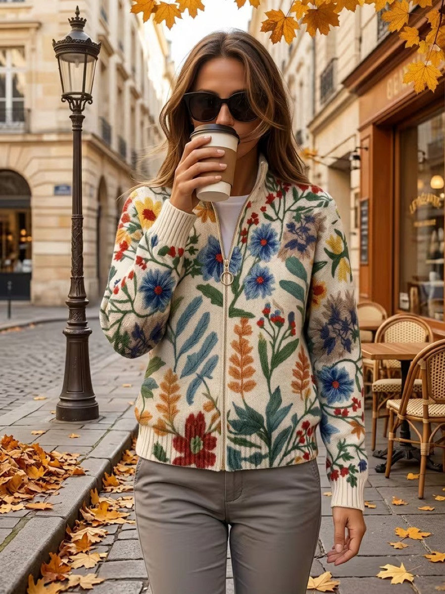 Tabitha - Cardigan Floral avec Fermeture Éclair dans le Jardin Botanique
