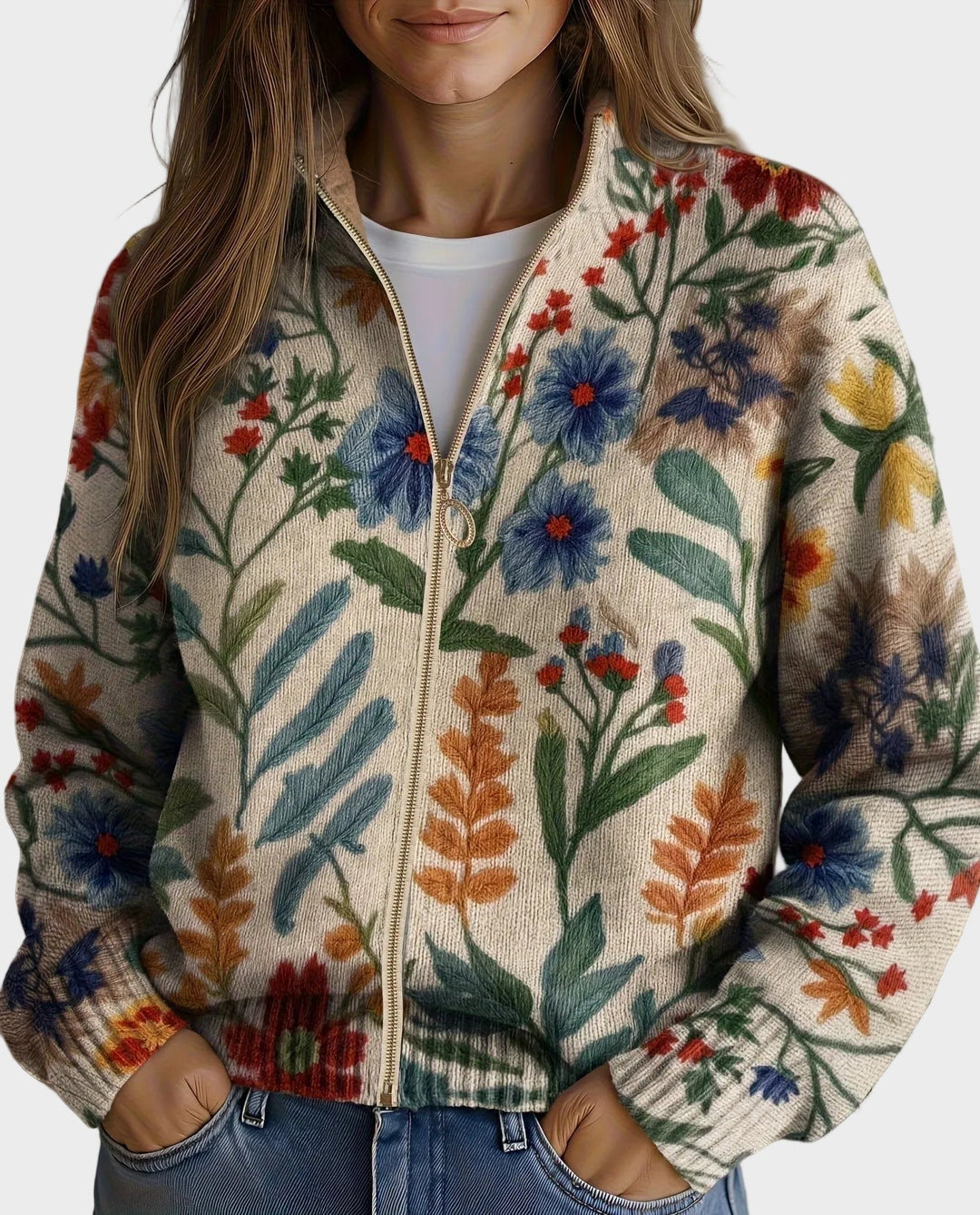 Tabitha - Cardigan Floral avec Fermeture Éclair dans le Jardin Botanique