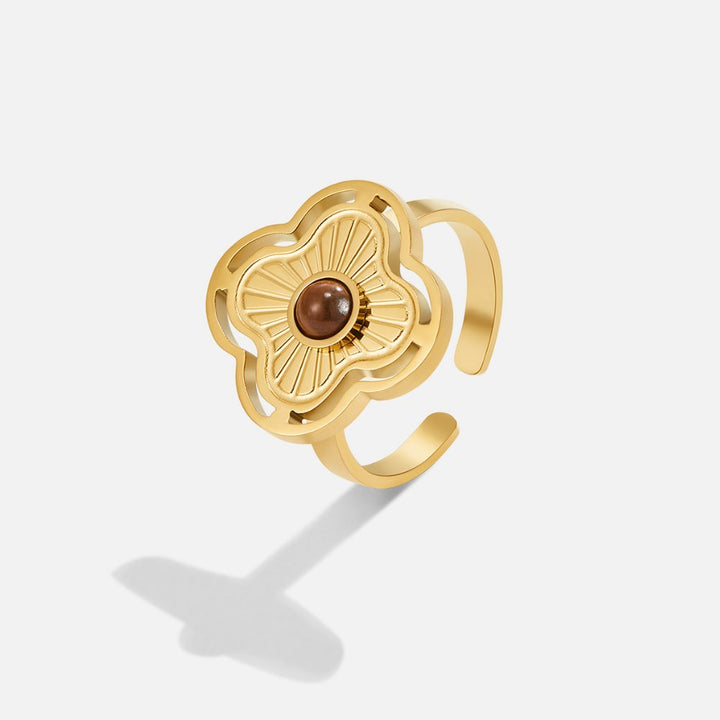 Bague fleur porte-bonheur œil de tigre