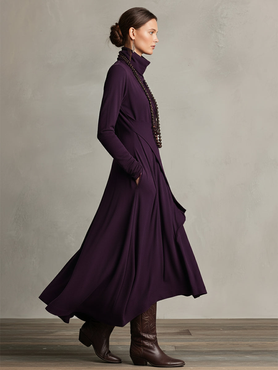 Robe Maxi Asymétrique Plissée en Coton Boho Violet pour Femmes MDA2055J9I