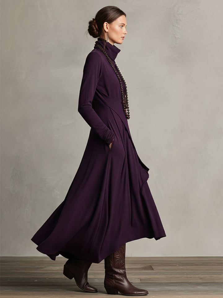 Robe Maxi Asymétrique Plissée en Coton Boho Violet pour Femmes MDA2055J9I