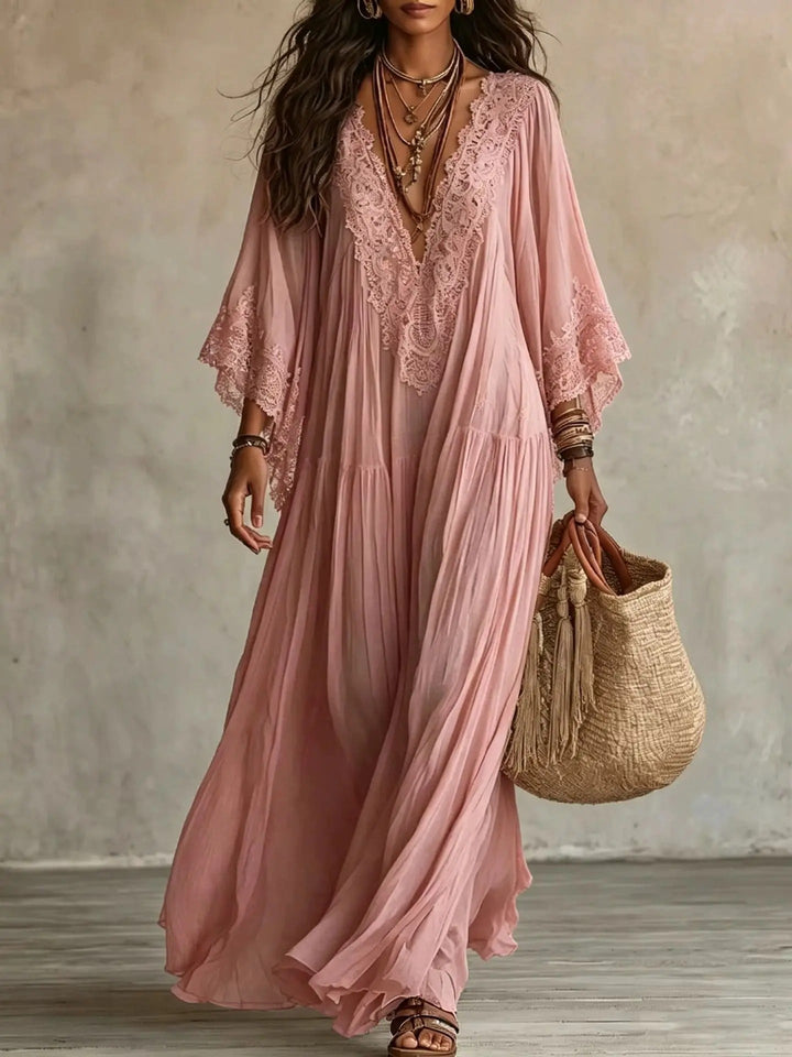 Liora | Robe Bohémienne Amincissante avec Dentelle
