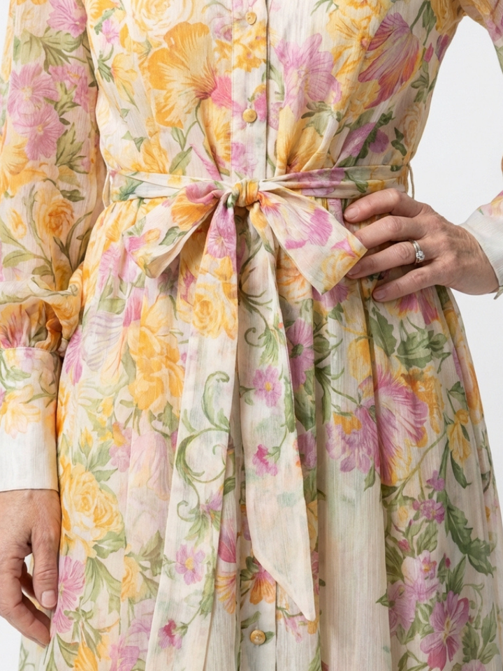 Cressida | Robe maxi florale et transparente avec manches longues