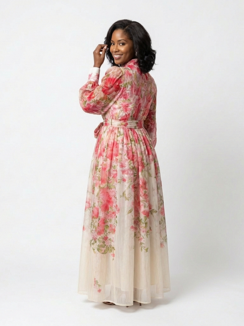 Cressida | Robe maxi florale et transparente avec manches longues