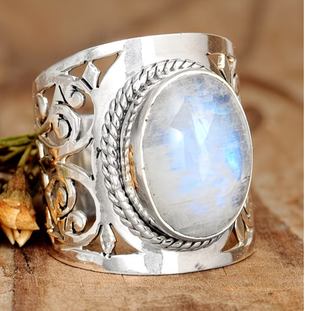 Bague en Argent Opale de Style Bohémien Vintage