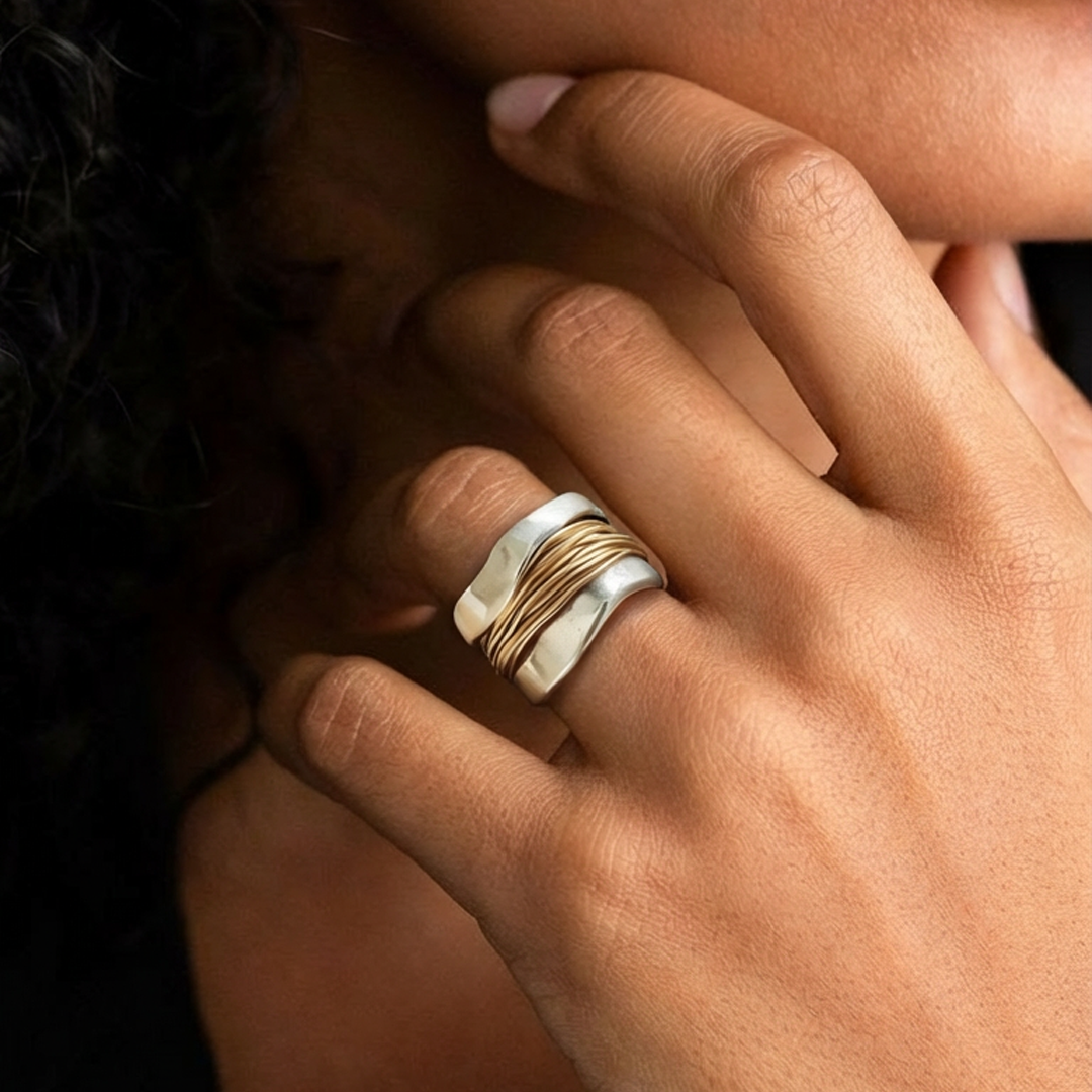 Intrecciato - Bague en argent avec fil d’or