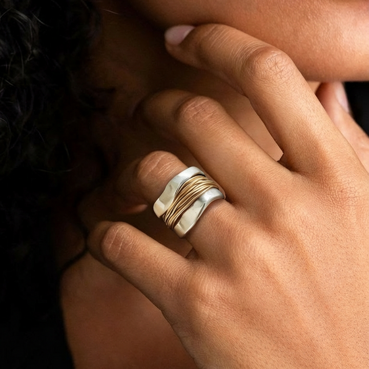 Intrecciato - Bague en argent avec fil d’or