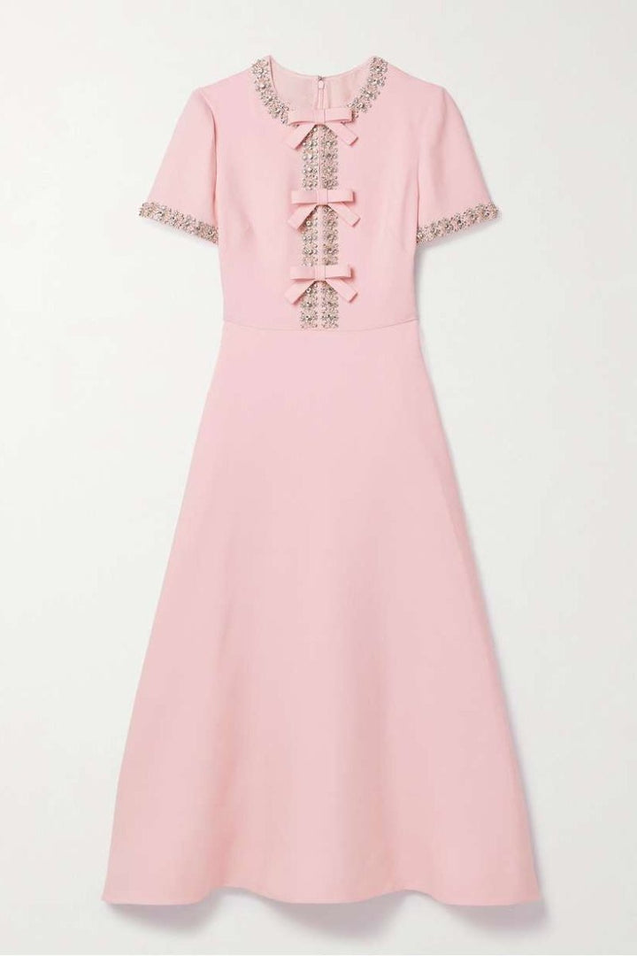 Aria™ | Robe Midi avec Détail de Nœud Décoré de Cristaux